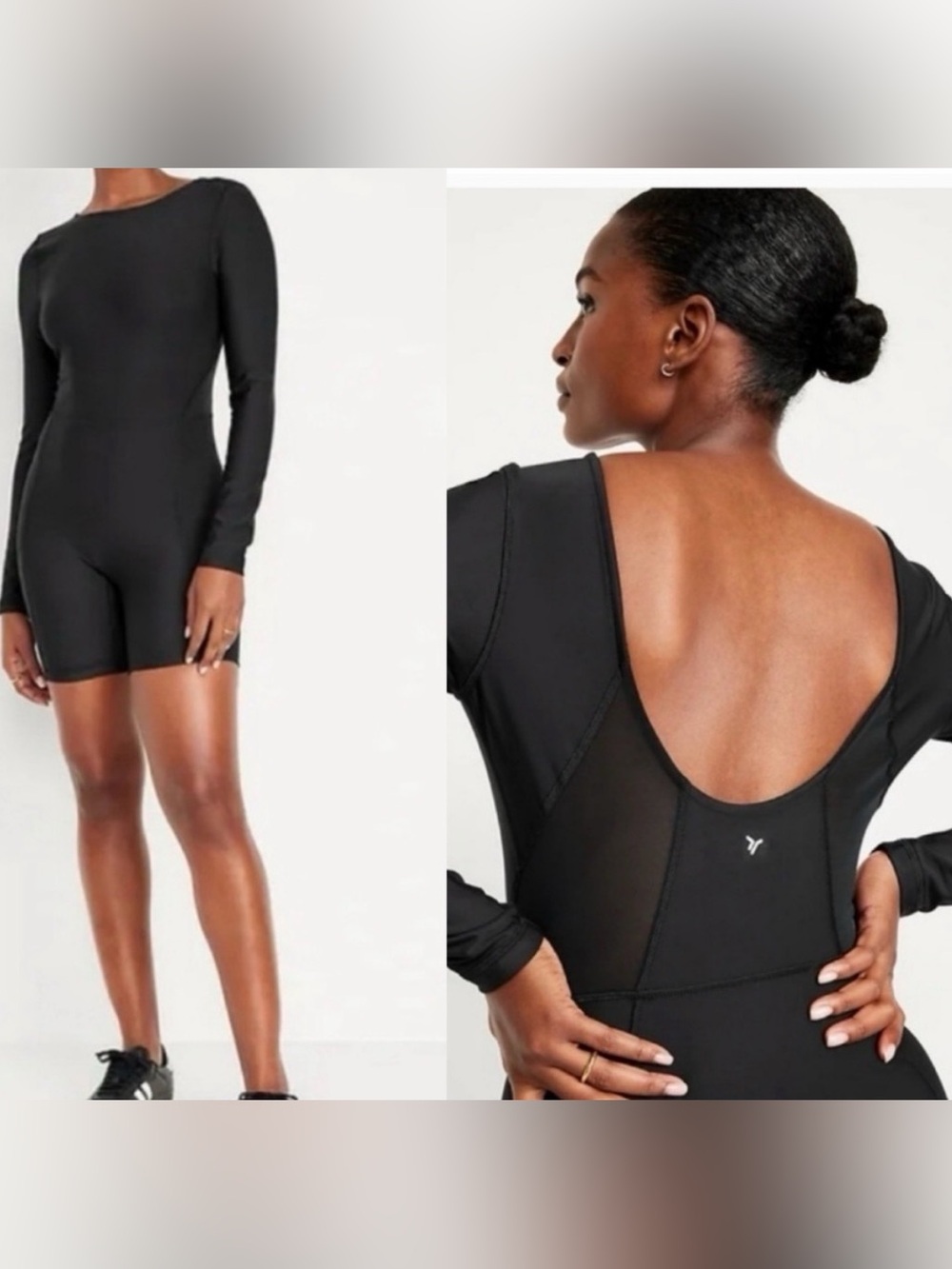 Black Long Sleeve Scoop-Back Romper with mesh old navy active Powersoft